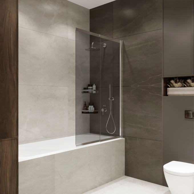 Шторка на ванну слайдер TERMINUS НОТО 01 1500х900 проф.хром, тонированная 1CS150X90CT